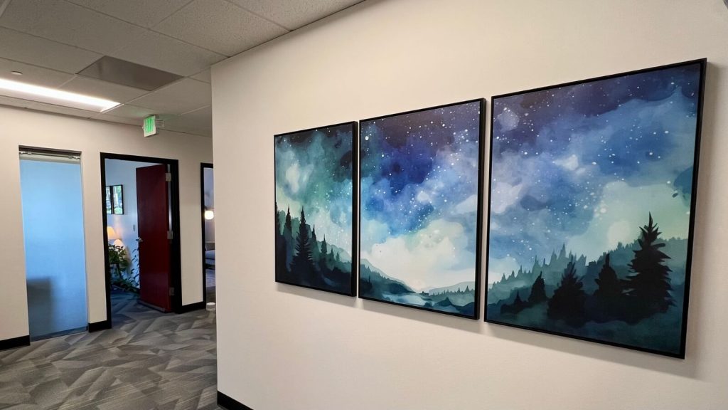 Peaceful hallway at Colorado Counseling Center leading to private therapy rooms in Greenwood Village