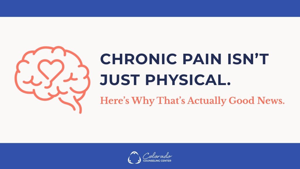 Brain with heart icon representing the mind-body connection in therapy for chronic pain at Colorado Counseling Center