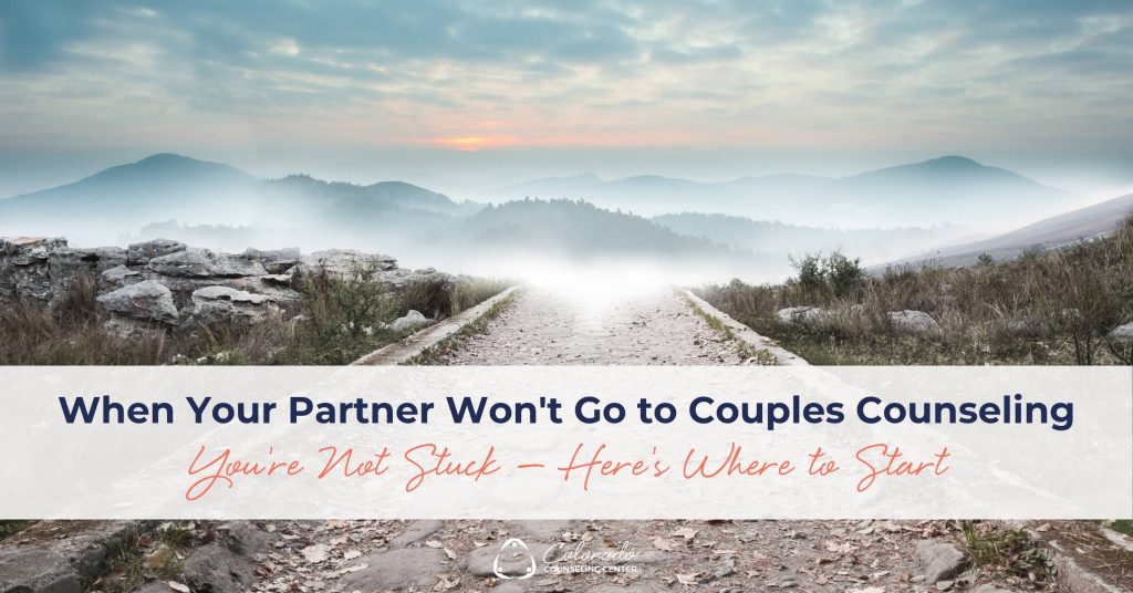 Foggy stone path leading toward misty mountains at sunrise, symbolizing hope and moving forward when your partner won't go to couples counseling
